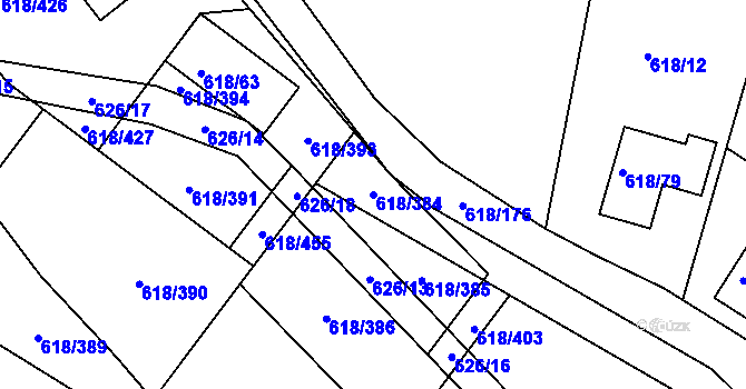Parcela st. 618/384 v KÚ Lhota u Dobřan, Katastrální mapa