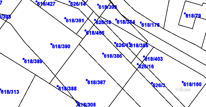 Parcela st. 618/386 v KÚ Lhota u Dobřan, Katastrální mapa