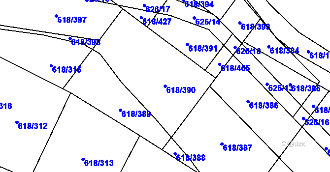 Parcela st. 618/390 v KÚ Lhota u Dobřan, Katastrální mapa