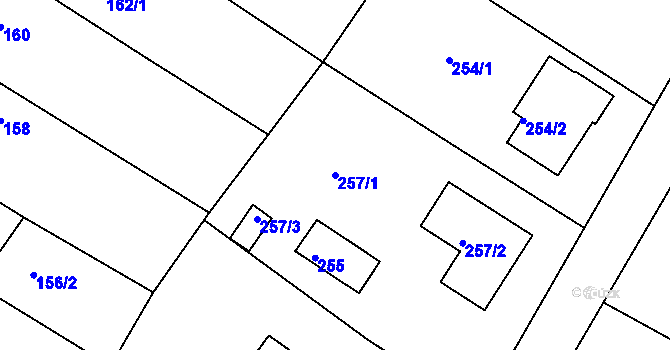 Parcela st. 257/1 v KÚ Lhota u Dobřan, Katastrální mapa