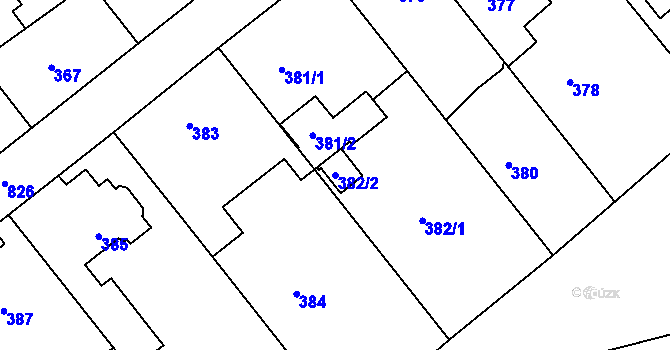 Parcela st. 382/2 v KÚ Lhota u Dobřan, Katastrální mapa
