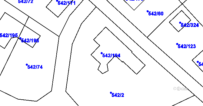 Parcela st. 542/194 v KÚ Lhota u Dobřan, Katastrální mapa