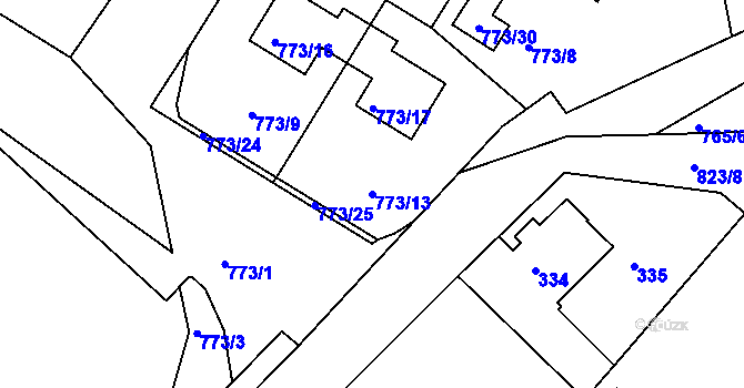 Parcela st. 773/13 v KÚ Lhota u Dobřan, Katastrální mapa