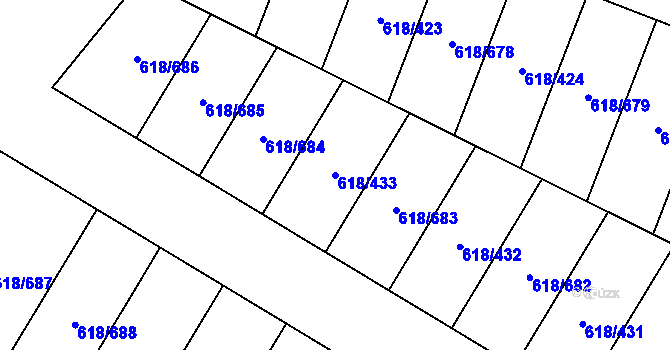 Parcela st. 618/433 v KÚ Lhota u Dobřan, Katastrální mapa