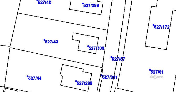 Parcela st. 527/309 v KÚ Lhota u Dobřan, Katastrální mapa