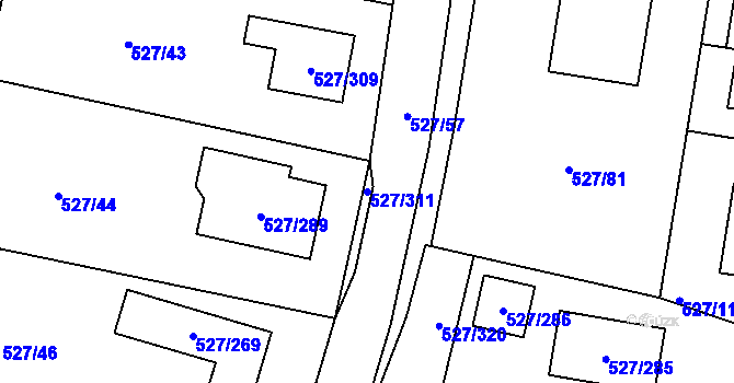 Parcela st. 527/311 v KÚ Lhota u Dobřan, Katastrální mapa