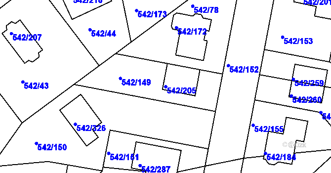 Parcela st. 542/205 v KÚ Lhota u Dobřan, Katastrální mapa