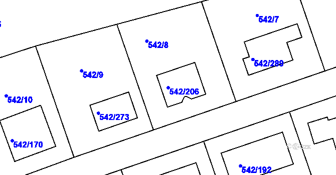 Parcela st. 542/206 v KÚ Lhota u Dobřan, Katastrální mapa