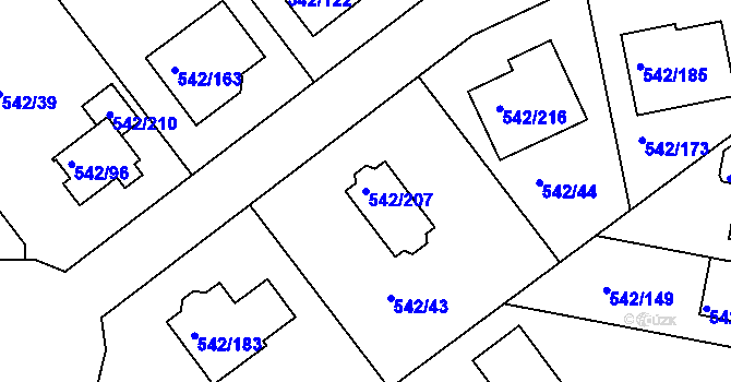 Parcela st. 542/207 v KÚ Lhota u Dobřan, Katastrální mapa