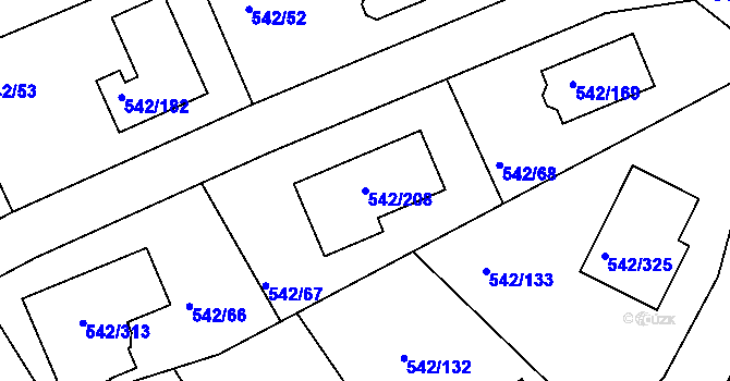 Parcela st. 542/208 v KÚ Lhota u Dobřan, Katastrální mapa