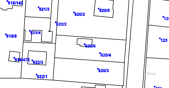 Parcela st. 620/6 v KÚ Lhota u Dobřan, Katastrální mapa