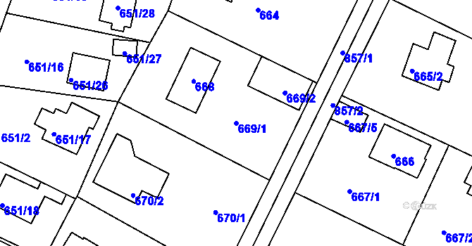 Parcela st. 669/1 v KÚ Lhota u Dobřan, Katastrální mapa