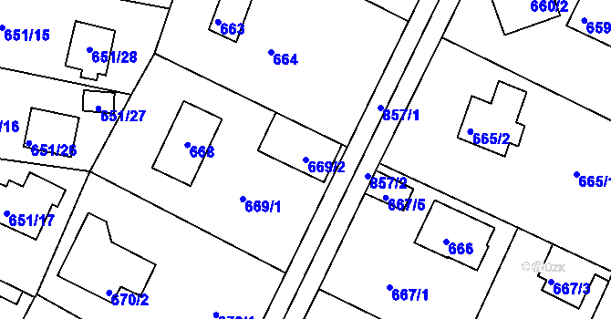 Parcela st. 669/2 v KÚ Lhota u Dobřan, Katastrální mapa