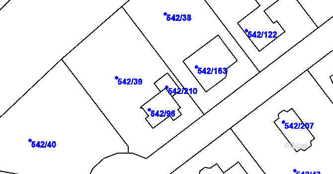 Parcela st. 542/210 v KÚ Lhota u Dobřan, Katastrální mapa
