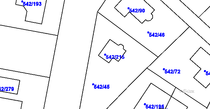 Parcela st. 542/215 v KÚ Lhota u Dobřan, Katastrální mapa