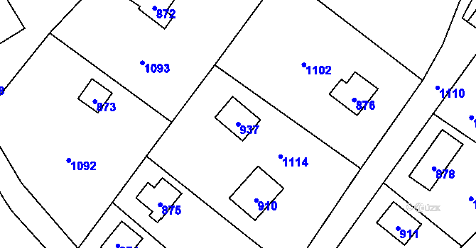 Parcela st. 937 v KÚ Lhota u Dobřan, Katastrální mapa