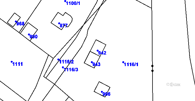 Parcela st. 942 v KÚ Lhota u Dobřan, Katastrální mapa