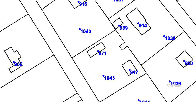 Parcela st. 971 v KÚ Lhota u Dobřan, Katastrální mapa