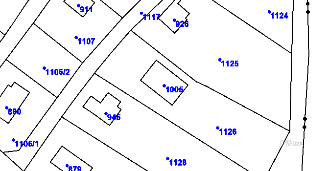 Parcela st. 1005 v KÚ Lhota u Dobřan, Katastrální mapa