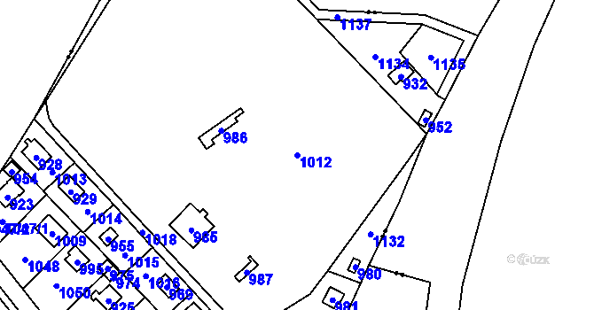 Parcela st. 1012 v KÚ Lhota u Dobřan, Katastrální mapa