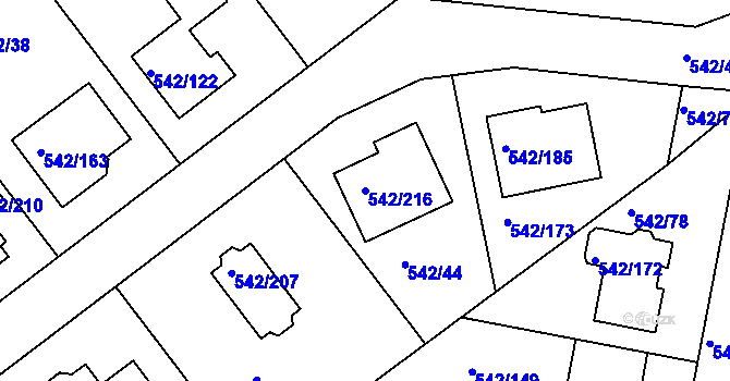 Parcela st. 542/216 v KÚ Lhota u Dobřan, Katastrální mapa