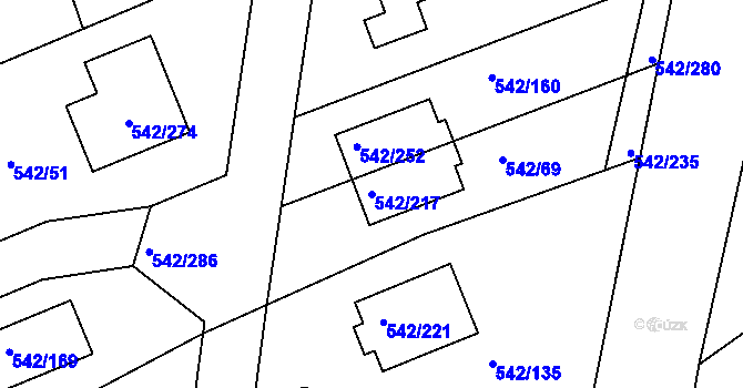 Parcela st. 542/217 v KÚ Lhota u Dobřan, Katastrální mapa