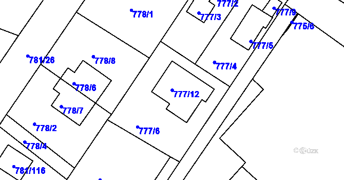 Parcela st. 777/12 v KÚ Lhota u Dobřan, Katastrální mapa