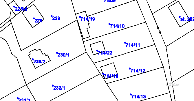 Parcela st. 714/22 v KÚ Lhota u Dobřan, Katastrální mapa