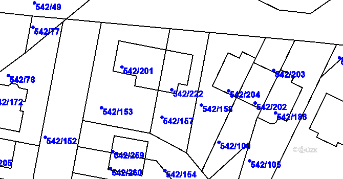 Parcela st. 542/222 v KÚ Lhota u Dobřan, Katastrální mapa