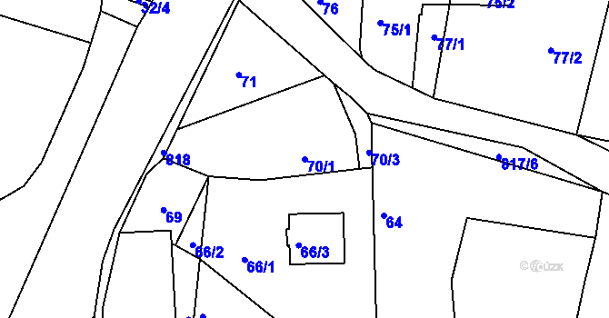 Parcela st. 70/1 v KÚ Lhota u Dobřan, Katastrální mapa