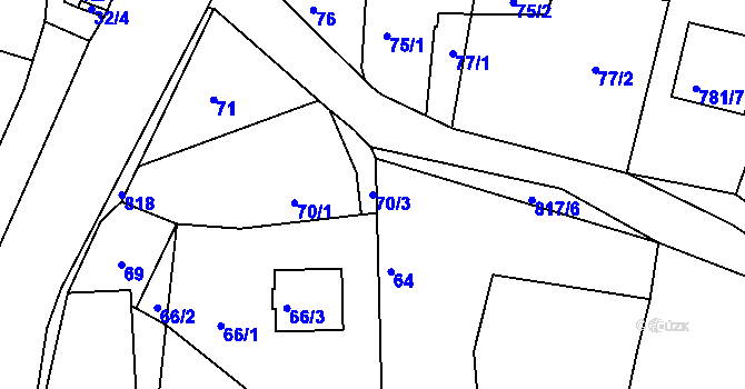 Parcela st. 70/3 v KÚ Lhota u Dobřan, Katastrální mapa