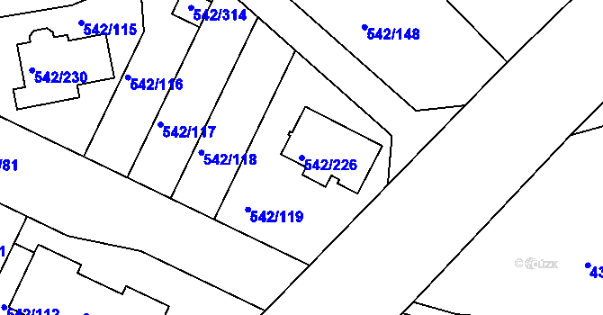Parcela st. 542/226 v KÚ Lhota u Dobřan, Katastrální mapa
