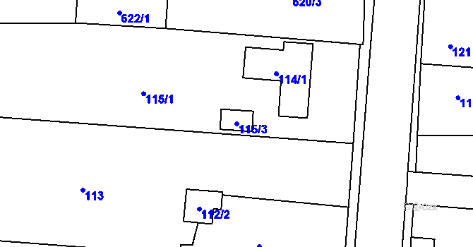 Parcela st. 115/3 v KÚ Lhota u Dobřan, Katastrální mapa