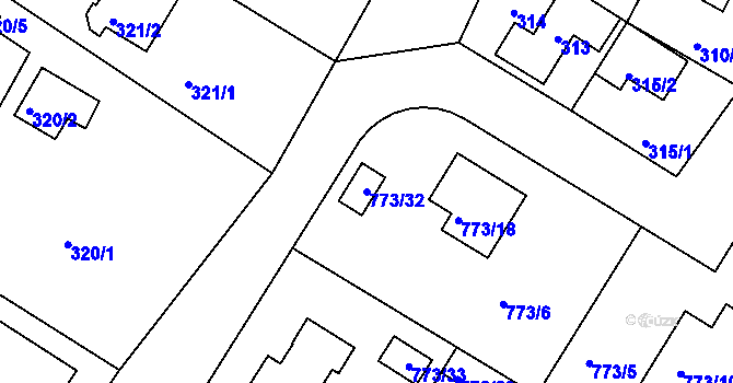Parcela st. 773/32 v KÚ Lhota u Dobřan, Katastrální mapa