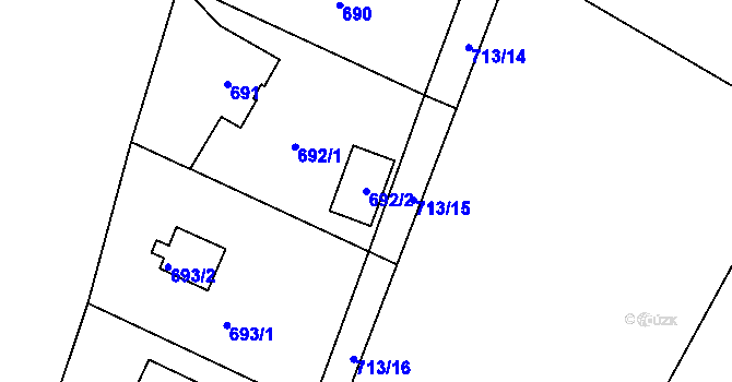 Parcela st. 692/2 v KÚ Lhota u Dobřan, Katastrální mapa