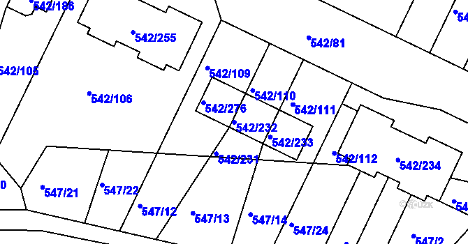 Parcela st. 542/232 v KÚ Lhota u Dobřan, Katastrální mapa