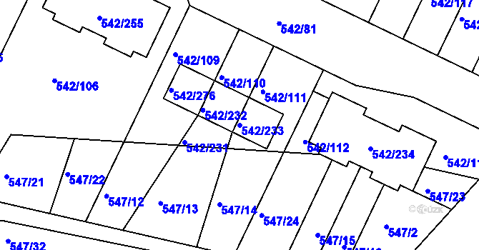 Parcela st. 542/233 v KÚ Lhota u Dobřan, Katastrální mapa