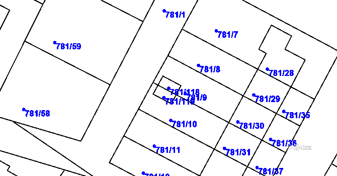 Parcela st. 781/118 v KÚ Lhota u Dobřan, Katastrální mapa