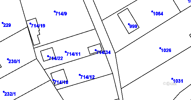 Parcela st. 714/34 v KÚ Lhota u Dobřan, Katastrální mapa