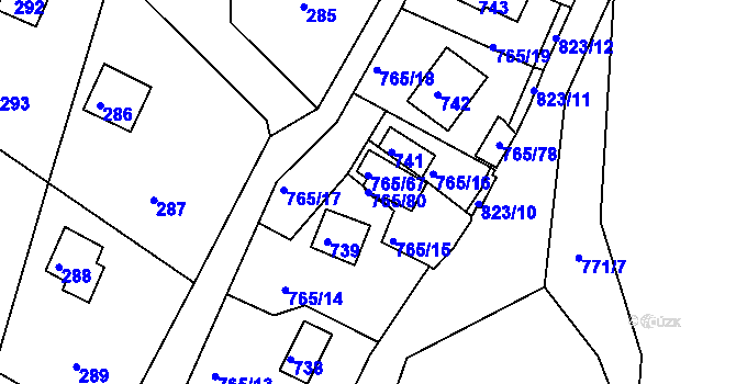 Parcela st. 765/80 v KÚ Lhota u Dobřan, Katastrální mapa