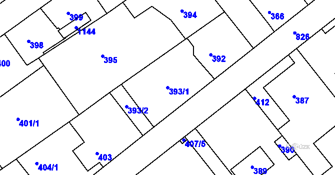 Parcela st. 393/1 v KÚ Lhota u Dobřan, Katastrální mapa