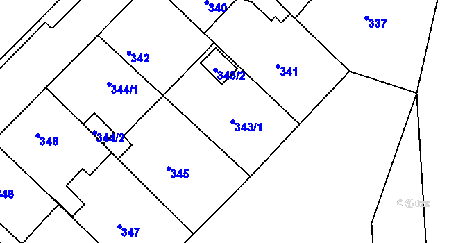 Parcela st. 343/1 v KÚ Lhota u Dobřan, Katastrální mapa