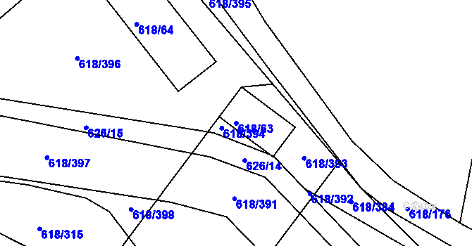 Parcela st. 618/63 v KÚ Lhota u Dobřan, Katastrální mapa