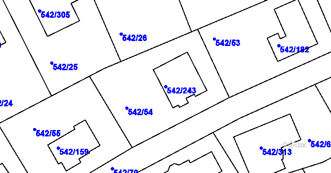 Parcela st. 542/243 v KÚ Lhota u Dobřan, Katastrální mapa