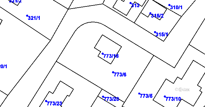 Parcela st. 773/18 v KÚ Lhota u Dobřan, Katastrální mapa