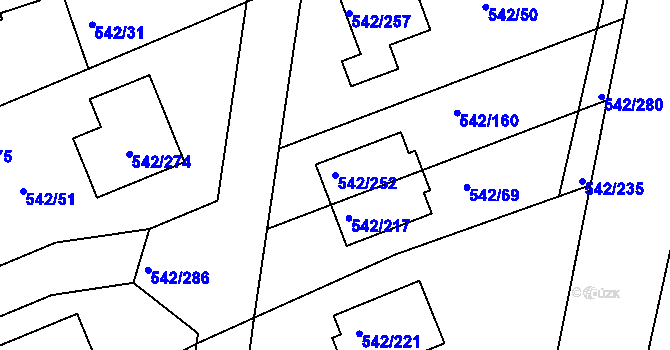 Parcela st. 542/252 v KÚ Lhota u Dobřan, Katastrální mapa