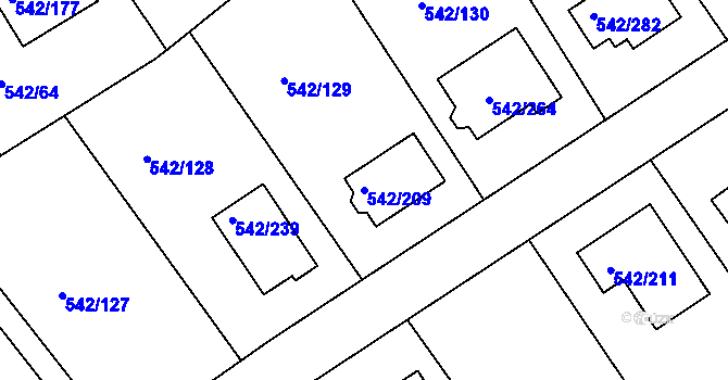 Parcela st. 542/209 v KÚ Lhota u Dobřan, Katastrální mapa