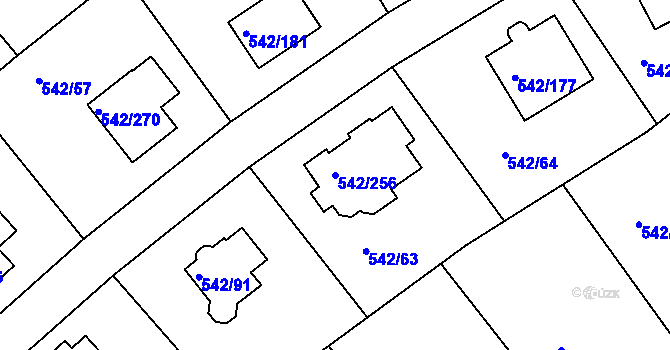 Parcela st. 542/256 v KÚ Lhota u Dobřan, Katastrální mapa