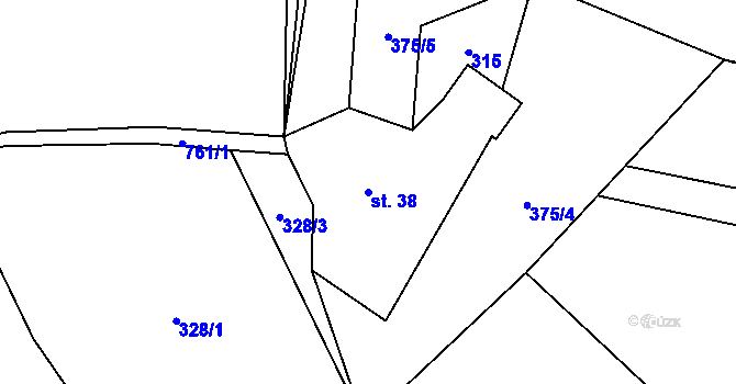 Parcela st. 38 v KÚ Lhota Komárov, Katastrální mapa