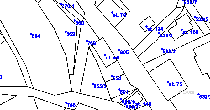 Parcela st. 56 v KÚ Lhota Komárov, Katastrální mapa